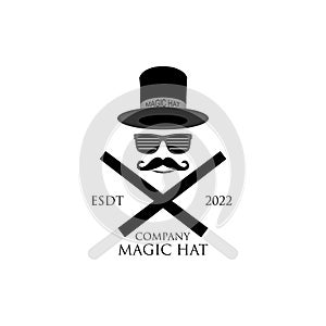 Un cappello designazione dell'organizzazione o istituzione progetto vettore illustrazioni da un cappello un due bacchetta magica logorante occhiali 