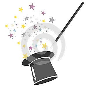 Magic hat and wand vector photo