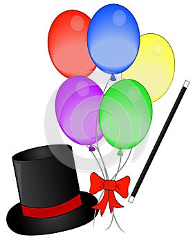 Magic hat wand and balloons