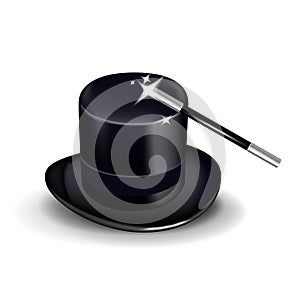 Magic hat and wand isolated on white