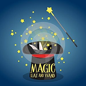 Magic hat and wand with sparkles