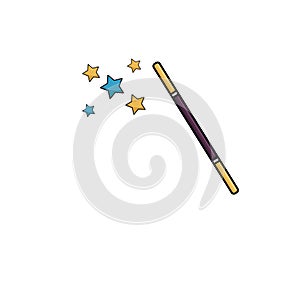 Magic hat and wizard wand with blinking stars. Magical spell illustration