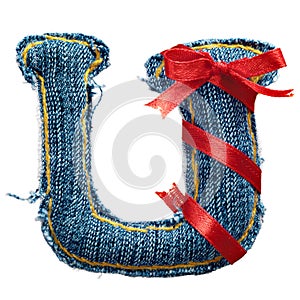 Magic holiday jeans alphabet letter with red ribbon