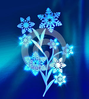 Magic ice flower with snowflakes instead of leaves