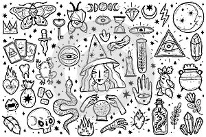 Magic icons doodles outlines set