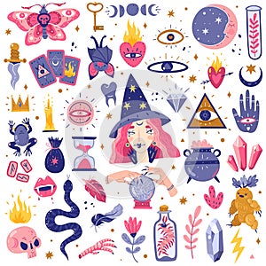 Magic icons doodles set. Magic witch icons set. Hand drawn, doodle, sketch style vector illustration. Witchcraft