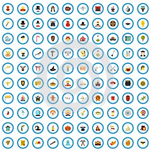 100 magic icons set, flat style