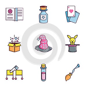 Magic icons set, flat style