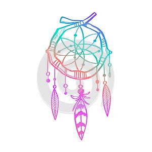 Magic indian Dreamcatcher. Vector hand drawn doodle illustration, tattoo sketch. Witchcraft