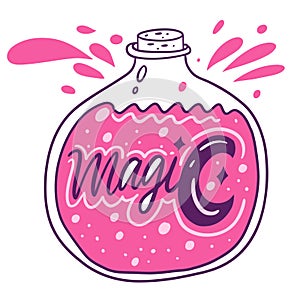 Magic Jar. Love potion. Flat cartoon vector illustration