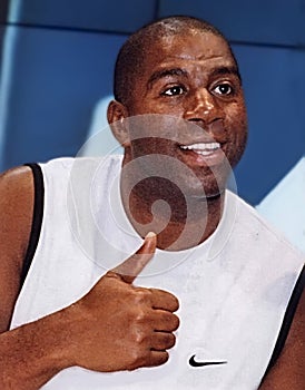 Magic Johnson Gives 'Thumbs-Up' in Las Vegas in 1999