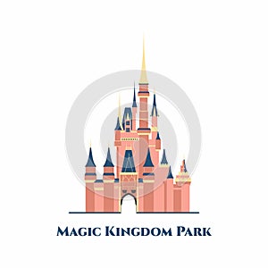Magic Kingdom Park. It is a theme park at the Walt Disney World Resort in Bay Lake, Florida, near Orlando, Florida. Vector flat