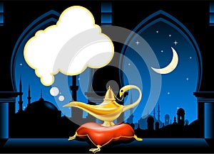 Magic lamp and arabic city skyline