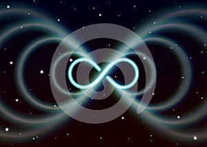 Magic lemniscate symbol, infinity or sideways eight spreads the mystic shiny energy in spiritual space