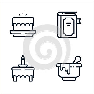 magic line icons. linear set. quality vector line set such as bowl, table, magic book