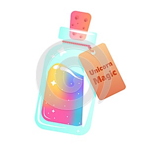 The magic mana of a unicorn. Rainbow liquid with star in the bottle