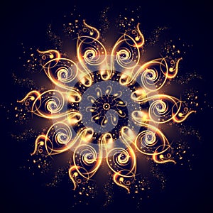 Magic mandala. Abstract fractal background with a mandala made of luminous lines.