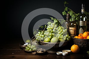 Magic moment: grapes, wine and flowers in a beautiful still life