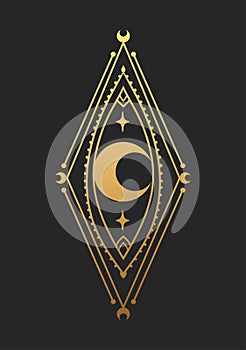Magic Moon gold astrology. Boho vector illustration.