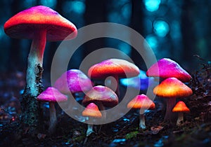 Magic mushrooms in an enchanted forest.