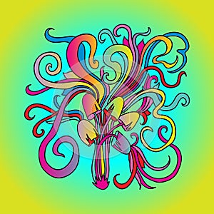 Magic mushrooms pattern. Psychedelic graphic poster. Vector gradient illustration.