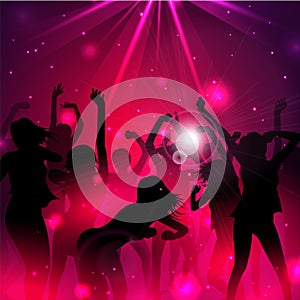 Magic Music Background with silhouettes of dancing girls - Vector