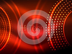 Magic neon circle shape abstract background, shiny light effect template for web banner, business or technology