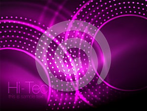 Magic neon circle shape abstract background, shiny light effect template for web banner, business or technology