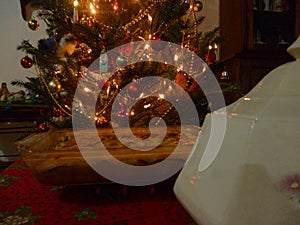 Magic night with Christmas tree and dinner