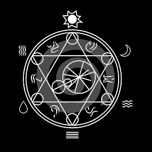 Magic occult circle or alchemy symbol. Thin Line vector illustration photo