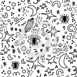 Magic occult wicca doodle vector seamless pattern