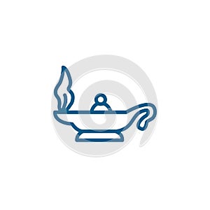 Magic Oil Lamp Line Blue Icon On White Background. Blue Flat Style Vector Illustration