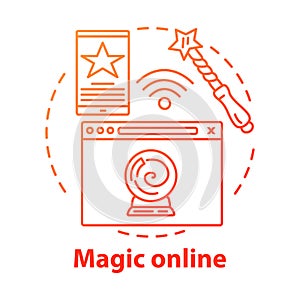 Magic online concept icon. Modern esoterics idea thin line illustration. Internet technology, witchcraft, fortune