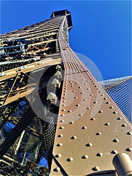 Magic Paris city, France. Eiffel Tower and blue sky