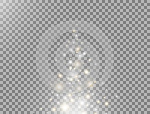 Magic particles flying up. Glitter and glowing light effect. Star burst with gold and white sparkles. Golden star dust