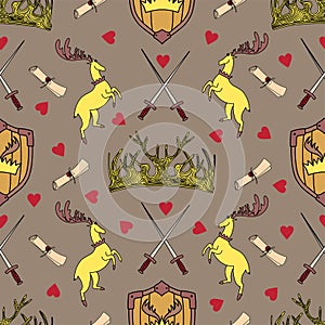 Magic pattern. golden deer. deer antlers crown. Great house
