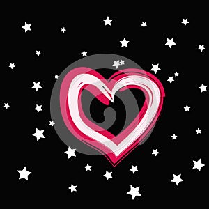 Magic pink heart with white star on a black background