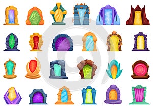 Magic portal icons set cartoon vector. Alien teleport