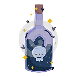 Magic potion bottle with skull icon isolated
