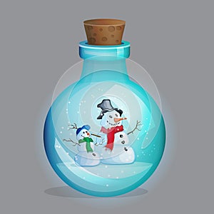 Magic potion bottle with winter decoration inside.