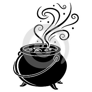 Magic potion cauldron silhouette with mist