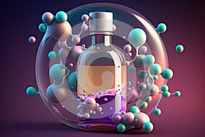 Magic potion in crystal ball with colorful bubbles