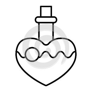 Magic potion thin line icon. Love potion vector illustration isolated on white. Bottle with potion outline style design