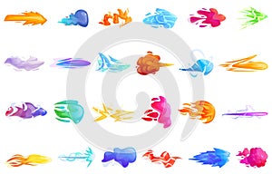 Magic power strike effect icons set cartoon vector. Ice piece