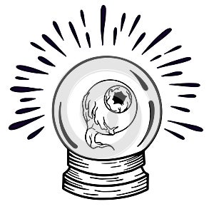 A magic prediction ball with an eye inside. Magic crystal ball for divination. Perfect for tattoos and t-shirts
