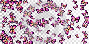 Magic purple butterflies flying vector background. Spring vivid moths. 