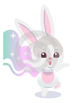 Magic rabbit. Cute funny character. Cartoon hare