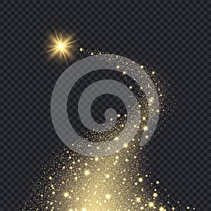 Magic realistic stars. Glowing shape from sparks spiral motion graphic bokeh glitter falling golden stars vector