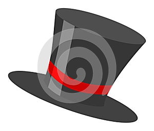 Magic retro black cylinder hat illustration with red ribbon