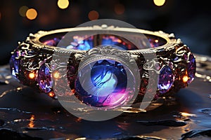 Magic ring made of precious metal with a large gemstone close-up, AI Generated